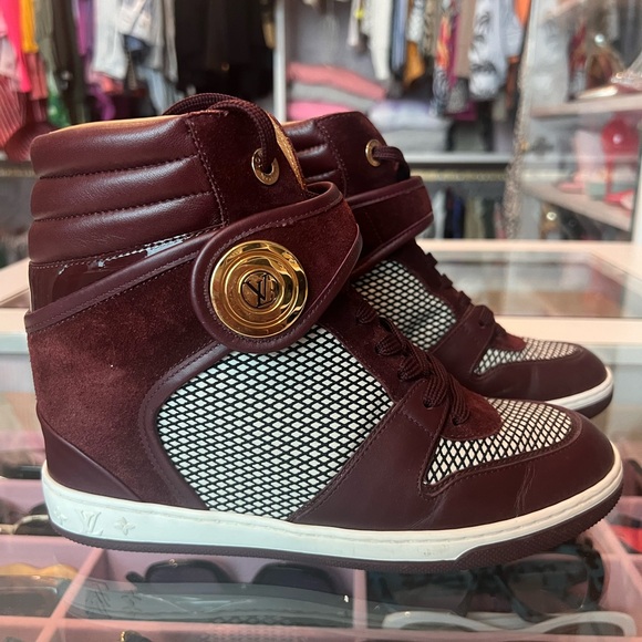 Louis Vuitton Shoes - Louis Vuitton wedge sneakers, burgundy, size 37.5